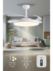 Hoogar German Beyaz Tavan Vantilatörü 3 Renk Ledli Gizli Pervaneli Kumandalı Brushless Dc Isınmaz Motor