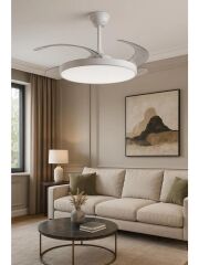 Hoogar German Beyaz Tavan Vantilatörü 3 Renk Ledli Gizli Pervaneli Kumandalı Brushless Dc Isınmaz Motor