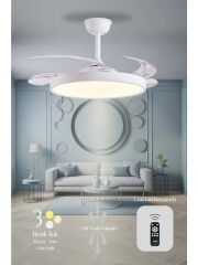 Hoogar German Beyaz Tavan Vantilatörü 3 Renk Ledli Gizli Pervaneli Kumandalı Brushless Dc Isınmaz Motor