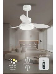 Hoogar German Beyaz 95 cm Kanatlı Süper Sessiz 3 Renk Uzaktan Kumandalı Tavan Vantilatörü