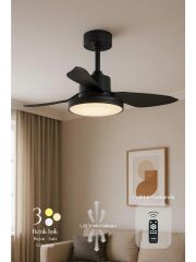 Hoogar German Siyah 95 cm Kanatlı Süper Sessiz 3 Renk Uzaktan Kumandalı Tavan Vantilatörü