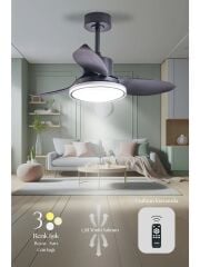 Hoogar German Siyah 95 cm Kanatlı Süper Sessiz 3 Renk Uzaktan Kumandalı Tavan Vantilatörü