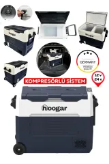 Hoogar German EA 55 LTX Geniş Kabin Tekerlekli Led Ekran Oto Kamp Buzdolabı 12-24 Volt -20 Derece Hızlı Soğutma