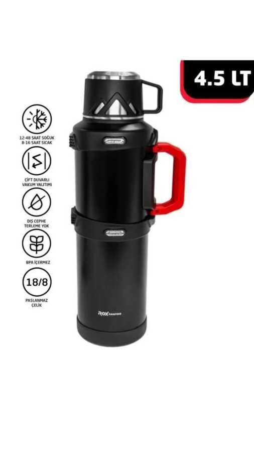 Rox Camping 4,5 LT Kamp Termos | Vakum Yalıtımlı, Çelik, Sızdırmaz | Kasaplus