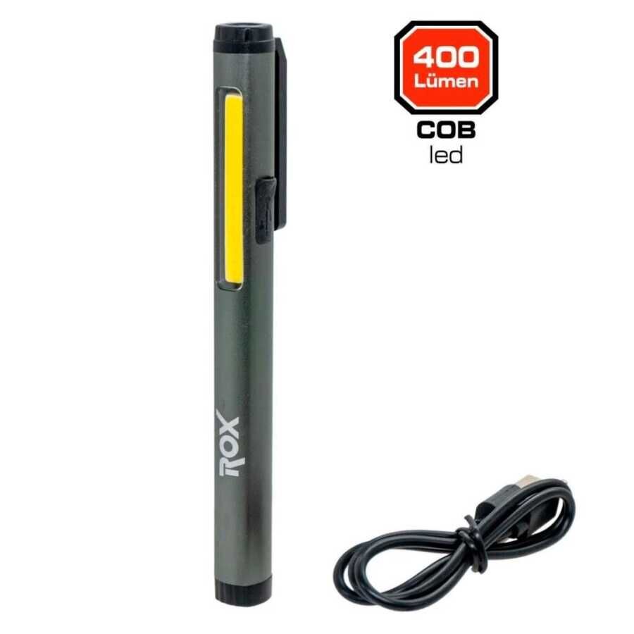 ROX 0231 Alüminyum Kalem Tip Mıknatıslı Şarjlı Fener 400 Lümen