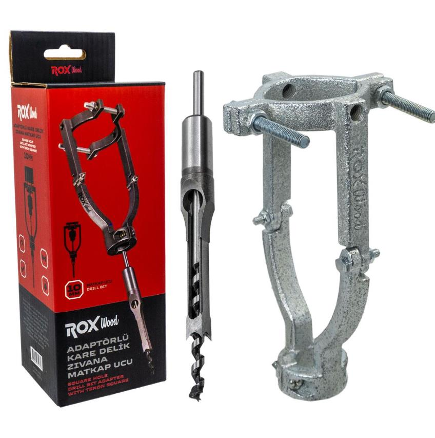 ROX WOOD Adaptörlü Kare Delik Zıvana Matkap Ucu 10 mm | Kare Delik Açma Aparatı