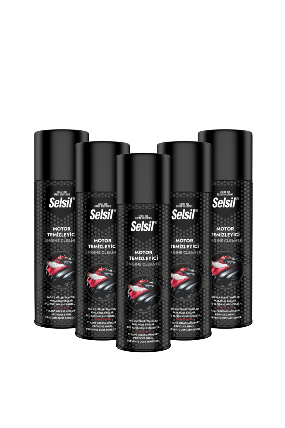 Selsil Motor Temizleyici Sprey 500 ml | 5'li Paket – Yağ ve Kir Çözücü, Parlatıcı, Toz Tutmaz Formül
