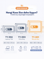 TAY-TECH TY-001 Büyük Boy Çelik Kasa | Eczane, Ofis & İşyeri | Elektronik Şifreli + Anahtarlı | 50×35×30 cm